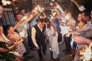 Bride and groom sparkler exit at Moby Dicks Whale Beach wedding reception